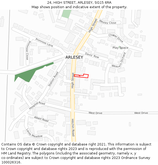 24, HIGH STREET, ARLESEY, SG15 6RA: Location map and indicative extent of plot