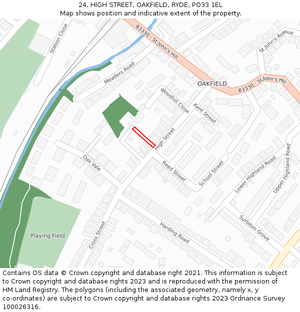 24, HIGH STREET, OAKFIELD, RYDE, PO33 1EL: Location map and indicative extent of plot