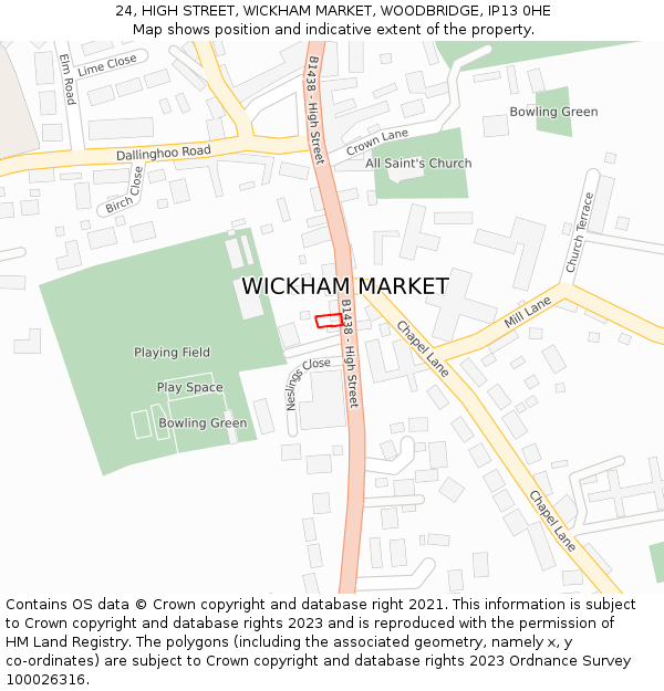24, HIGH STREET, WICKHAM MARKET, WOODBRIDGE, IP13 0HE: Location map and indicative extent of plot