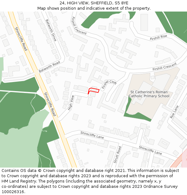 24, HIGH VIEW, SHEFFIELD, S5 8YE: Location map and indicative extent of plot