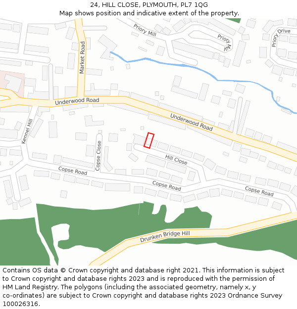 24, HILL CLOSE, PLYMOUTH, PL7 1QG: Location map and indicative extent of plot