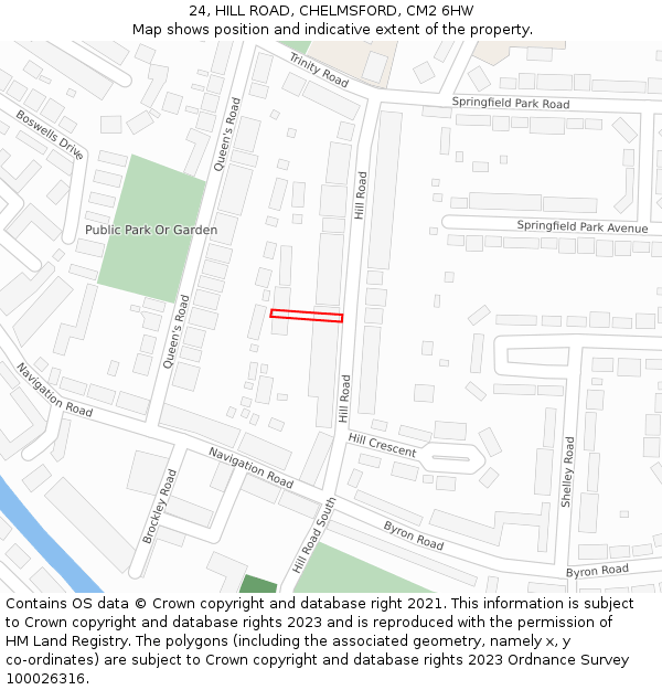 24, HILL ROAD, CHELMSFORD, CM2 6HW: Location map and indicative extent of plot