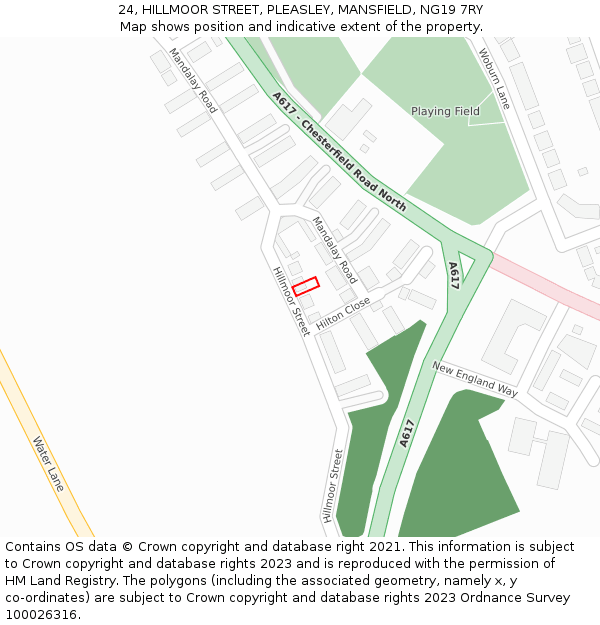 24, HILLMOOR STREET, PLEASLEY, MANSFIELD, NG19 7RY: Location map and indicative extent of plot