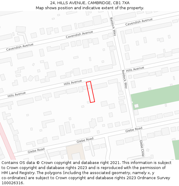 24, HILLS AVENUE, CAMBRIDGE, CB1 7XA: Location map and indicative extent of plot