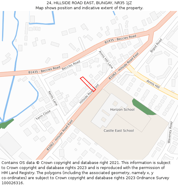 24, HILLSIDE ROAD EAST, BUNGAY, NR35 1JZ: Location map and indicative extent of plot