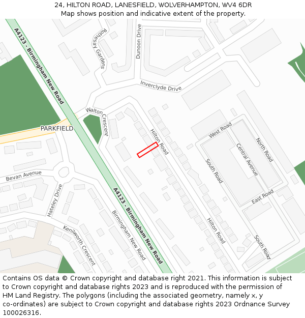 24, HILTON ROAD, LANESFIELD, WOLVERHAMPTON, WV4 6DR: Location map and indicative extent of plot