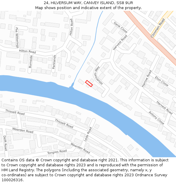 24, HILVERSUM WAY, CANVEY ISLAND, SS8 9UR: Location map and indicative extent of plot