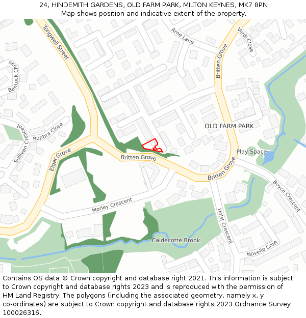 24, HINDEMITH GARDENS, OLD FARM PARK, MILTON KEYNES, MK7 8PN: Location map and indicative extent of plot