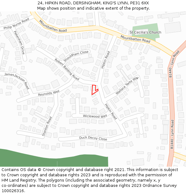 24, HIPKIN ROAD, DERSINGHAM, KING'S LYNN, PE31 6XX: Location map and indicative extent of plot
