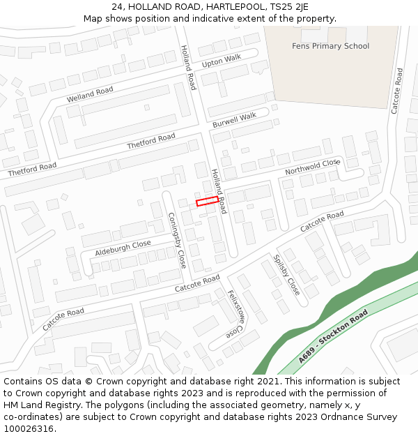 24, HOLLAND ROAD, HARTLEPOOL, TS25 2JE: Location map and indicative extent of plot