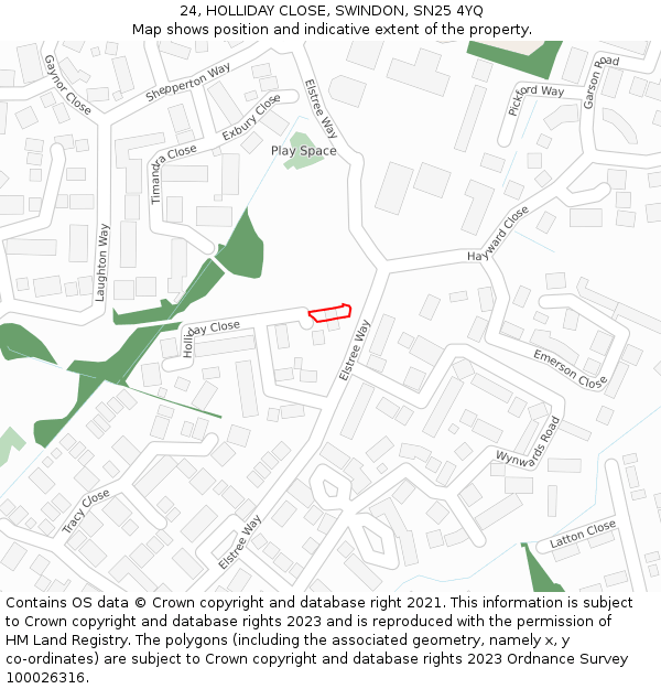 24, HOLLIDAY CLOSE, SWINDON, SN25 4YQ: Location map and indicative extent of plot