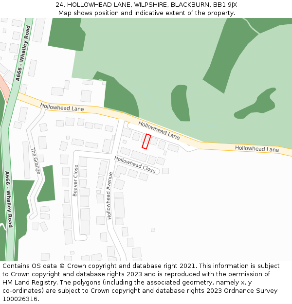 24, HOLLOWHEAD LANE, WILPSHIRE, BLACKBURN, BB1 9JX: Location map and indicative extent of plot