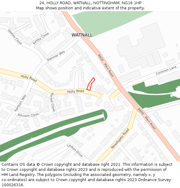 24, HOLLY ROAD, WATNALL, NOTTINGHAM, NG16 1HP: Location map and indicative extent of plot