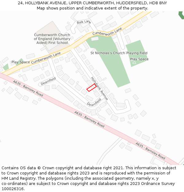 24, HOLLYBANK AVENUE, UPPER CUMBERWORTH, HUDDERSFIELD, HD8 8NY: Location map and indicative extent of plot