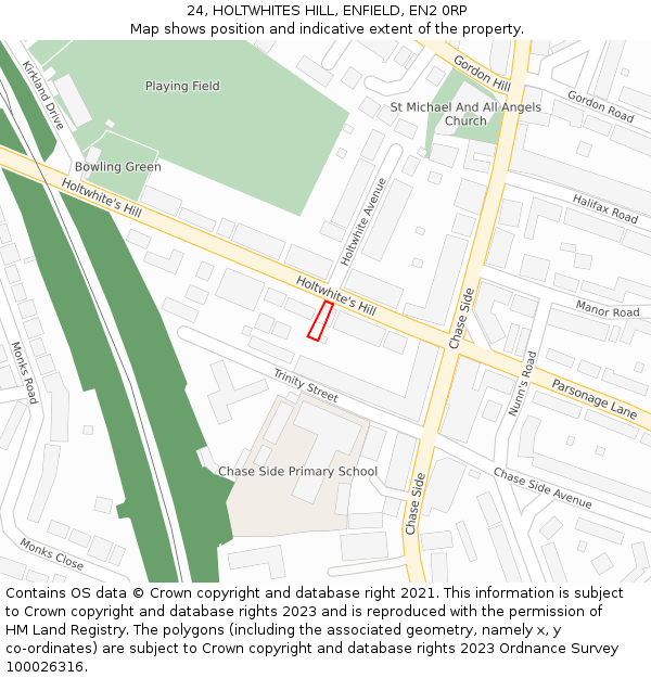 24, HOLTWHITES HILL, ENFIELD, EN2 0RP: Location map and indicative extent of plot