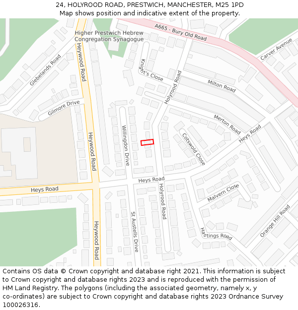 24, HOLYROOD ROAD, PRESTWICH, MANCHESTER, M25 1PD: Location map and indicative extent of plot