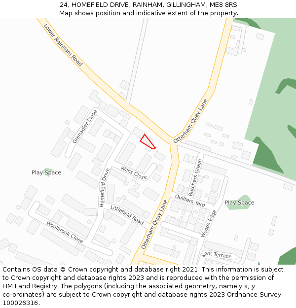 24, HOMEFIELD DRIVE, RAINHAM, GILLINGHAM, ME8 8RS: Location map and indicative extent of plot