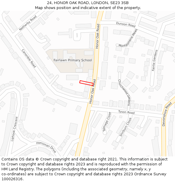 24, HONOR OAK ROAD, LONDON, SE23 3SB: Location map and indicative extent of plot