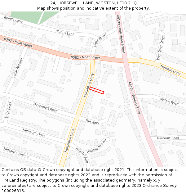 24, HORSEWELL LANE, WIGSTON, LE18 2HQ: Location map and indicative extent of plot