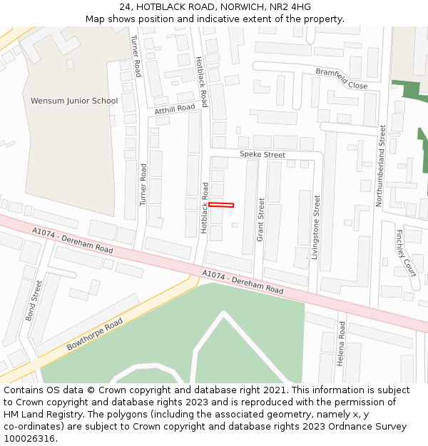 24, HOTBLACK ROAD, NORWICH, NR2 4HG: Location map and indicative extent of plot