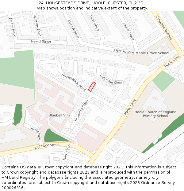 24, HOUSESTEADS DRIVE, HOOLE, CHESTER, CH2 3DL: Location map and indicative extent of plot