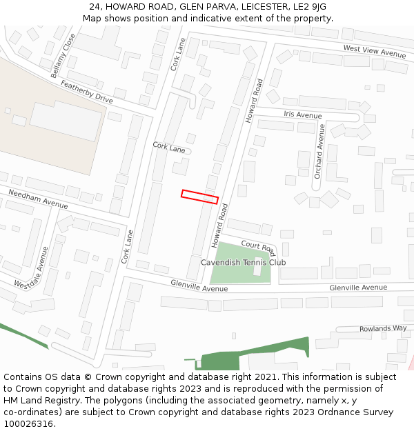 24, HOWARD ROAD, GLEN PARVA, LEICESTER, LE2 9JG: Location map and indicative extent of plot