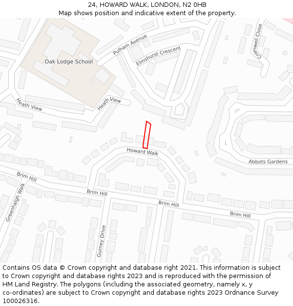 24, HOWARD WALK, LONDON, N2 0HB: Location map and indicative extent of plot