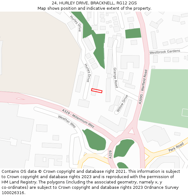 24, HURLEY DRIVE, BRACKNELL, RG12 2GS: Location map and indicative extent of plot