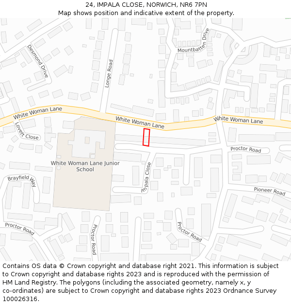 24, IMPALA CLOSE, NORWICH, NR6 7PN: Location map and indicative extent of plot