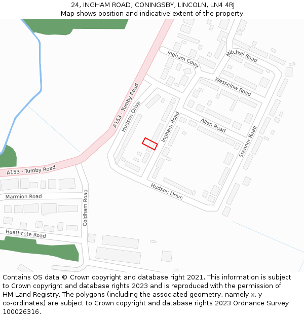 24, INGHAM ROAD, CONINGSBY, LINCOLN, LN4 4RJ: Location map and indicative extent of plot