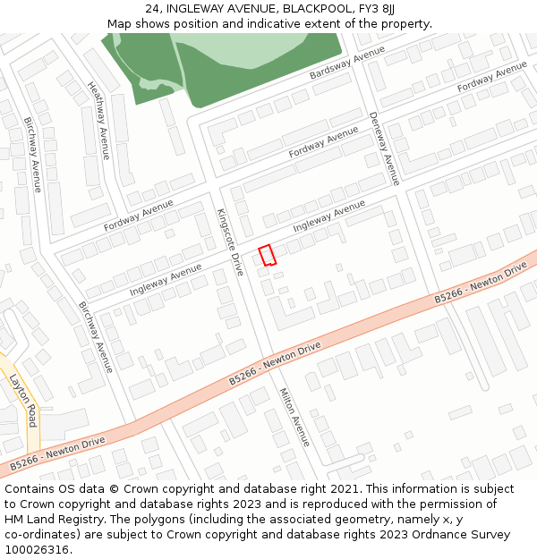 24, INGLEWAY AVENUE, BLACKPOOL, FY3 8JJ: Location map and indicative extent of plot