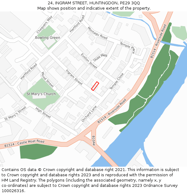 24, INGRAM STREET, HUNTINGDON, PE29 3QQ: Location map and indicative extent of plot