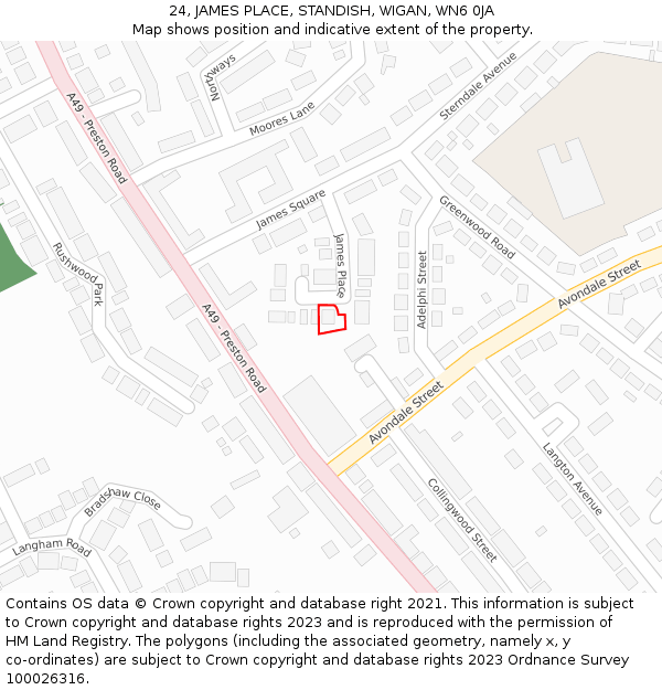 24, JAMES PLACE, STANDISH, WIGAN, WN6 0JA: Location map and indicative extent of plot