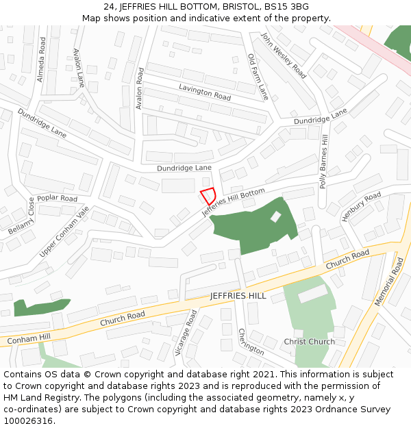 24, JEFFRIES HILL BOTTOM, BRISTOL, BS15 3BG: Location map and indicative extent of plot