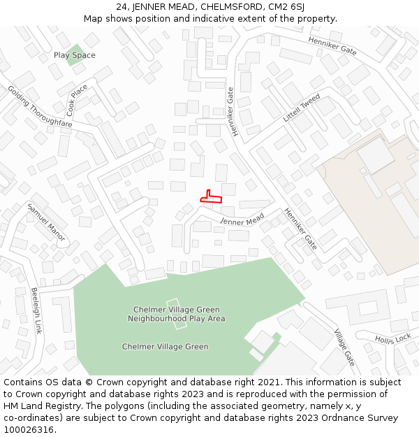 24, JENNER MEAD, CHELMSFORD, CM2 6SJ: Location map and indicative extent of plot