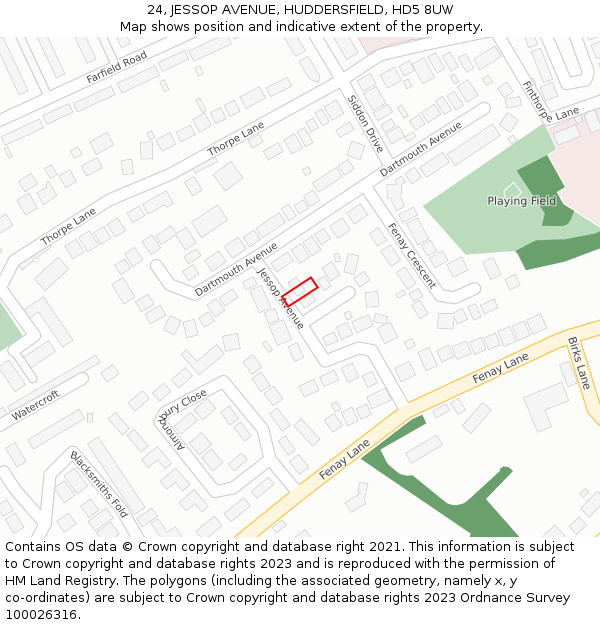 24, JESSOP AVENUE, HUDDERSFIELD, HD5 8UW: Location map and indicative extent of plot