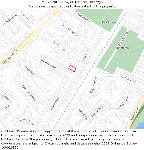 24, KEMPLE VIEW, CLITHEROE, BB7 2QD: Location map and indicative extent of plot