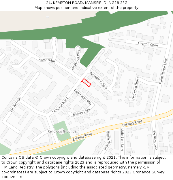 24, KEMPTON ROAD, MANSFIELD, NG18 3FG: Location map and indicative extent of plot