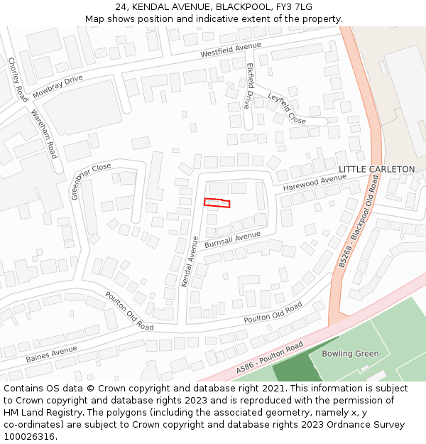 24, KENDAL AVENUE, BLACKPOOL, FY3 7LG: Location map and indicative extent of plot