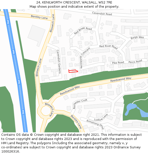 24, KENILWORTH CRESCENT, WALSALL, WS2 7RE: Location map and indicative extent of plot