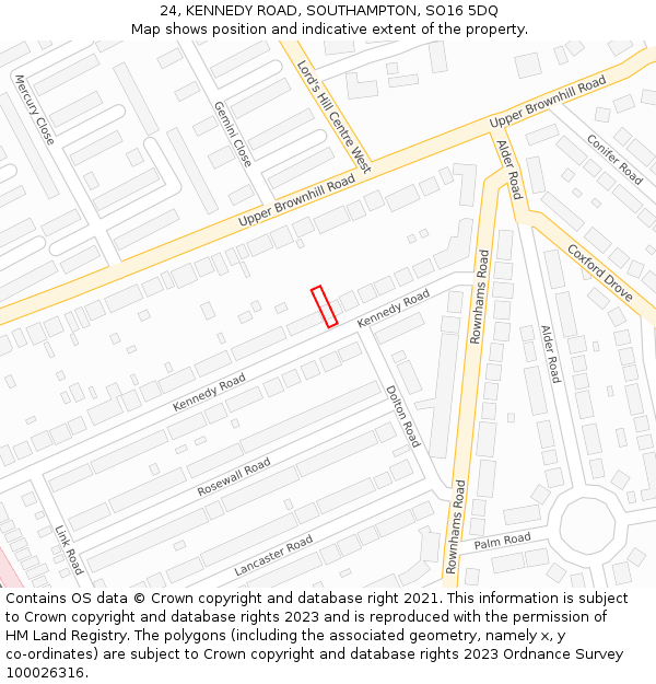 24, KENNEDY ROAD, SOUTHAMPTON, SO16 5DQ: Location map and indicative extent of plot