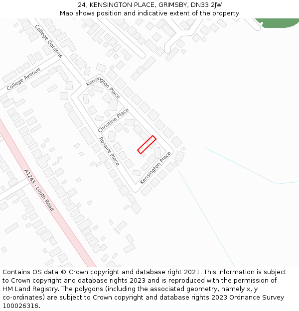24, KENSINGTON PLACE, GRIMSBY, DN33 2JW: Location map and indicative extent of plot