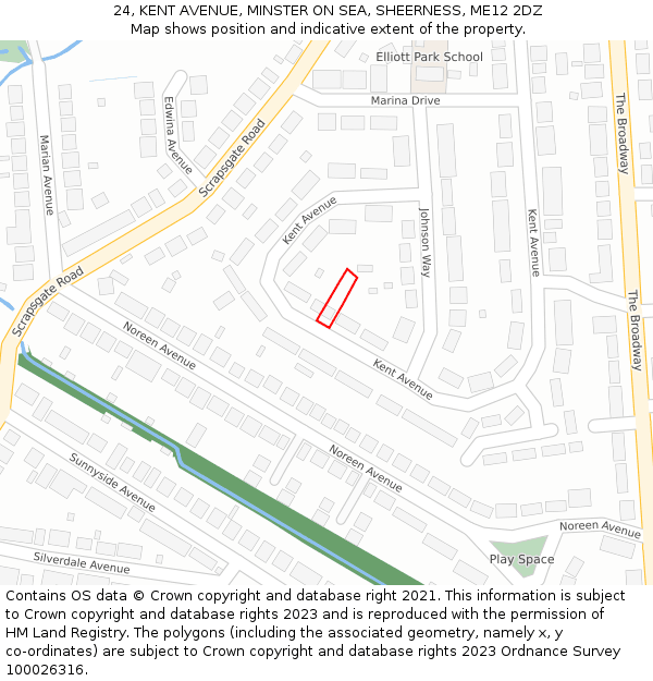 24, KENT AVENUE, MINSTER ON SEA, SHEERNESS, ME12 2DZ: Location map and indicative extent of plot
