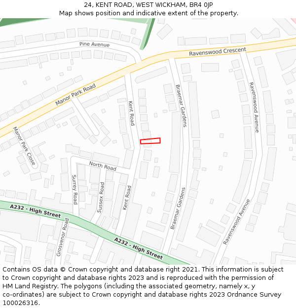 24, KENT ROAD, WEST WICKHAM, BR4 0JP: Location map and indicative extent of plot