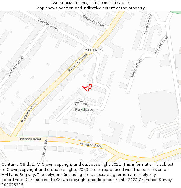 24, KERNAL ROAD, HEREFORD, HR4 0PR: Location map and indicative extent of plot