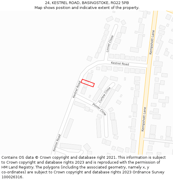 24, KESTREL ROAD, BASINGSTOKE, RG22 5PB: Location map and indicative extent of plot
