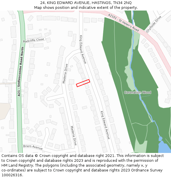 24, KING EDWARD AVENUE, HASTINGS, TN34 2NQ: Location map and indicative extent of plot