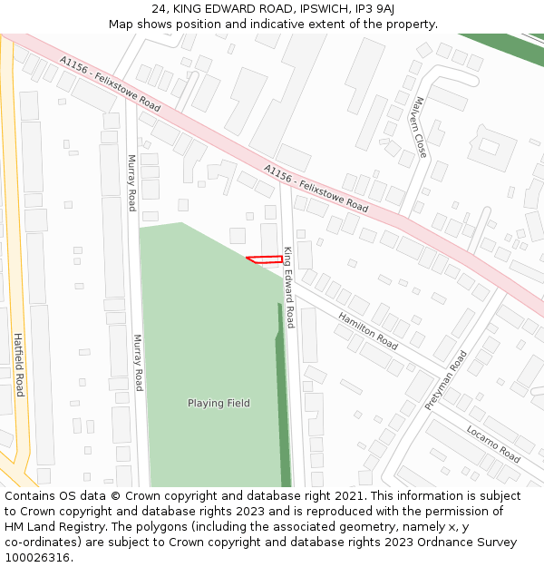 24, KING EDWARD ROAD, IPSWICH, IP3 9AJ: Location map and indicative extent of plot