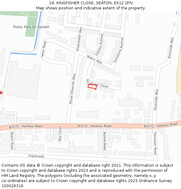 24, KINGFISHER CLOSE, SEATON, EX12 2FN: Location map and indicative extent of plot