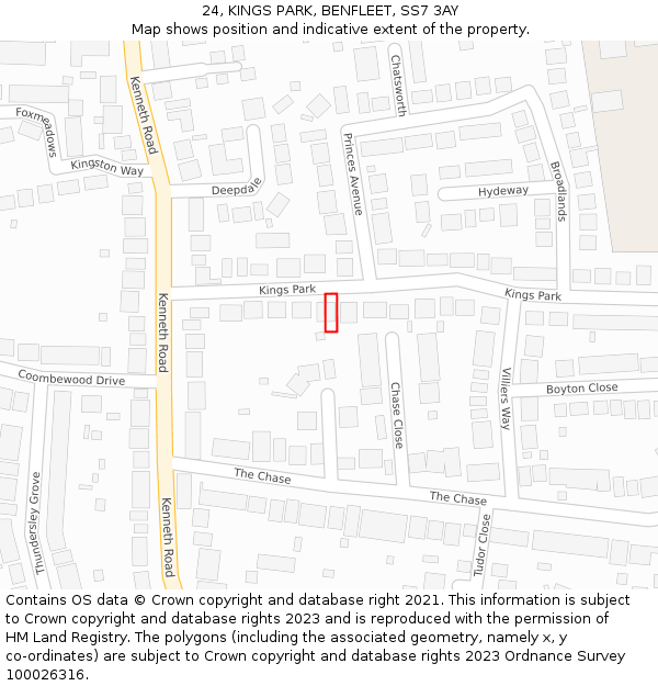 24, KINGS PARK, BENFLEET, SS7 3AY: Location map and indicative extent of plot